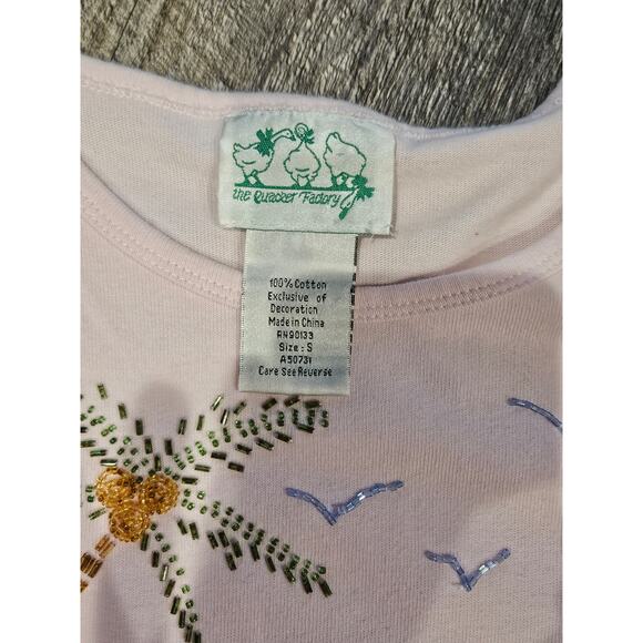 Quacker Factory pink cotton shirt womens small beaded beach ladies - Picture 3 of 7